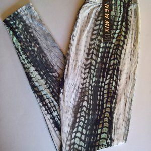 Snakeskin Tie Dye White Teal Leggings (Plus 10-18)